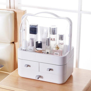 BloomVenus Fashion Double door dust-proof cover with drawer transparent cosmetics storage box 29*17.5*36.5cm