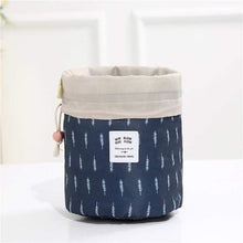 Load image into Gallery viewer, BloomVenus Navy feather Women Travel Round Makeup Bag