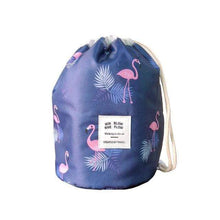 Load image into Gallery viewer, BloomVenus Navy flamingo Women Travel Round Makeup Bag