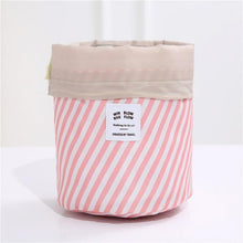 Load image into Gallery viewer, BloomVenus Pink stripe Women Travel Round Makeup Bag