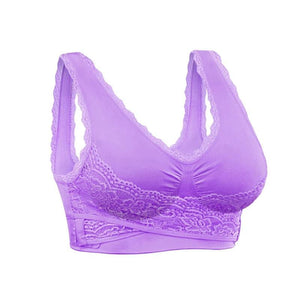 Front Cross Side Buckle Wireless Lace Bra Breathable Sport For Women,  Size:L(Purple)